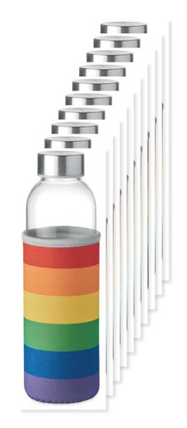 Pack of 10 GiftRetail MO9358 - UTAH GLASS Eco-Friendly 500ml Glass Bottle with Neoprene Cover