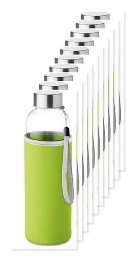 Pack mit 100 GiftRetail MO9358 - UTAH GLASS Umweltfreundliche 500ml Glasflasche mit Neoprenhülle