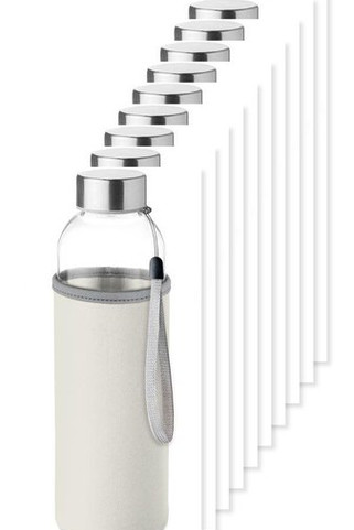 Pack of 100 GiftRetail MO9358 - UTAH GLASS Eco-Friendly 500ml Glass Bottle with Neoprene Cover