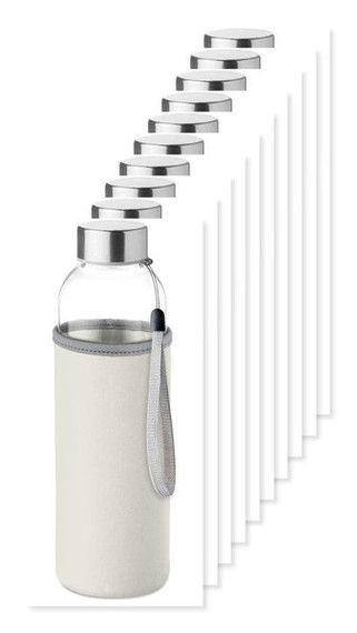 Pack mit 100 GiftRetail MO9358 - UTAH GLASS Umweltfreundliche 500ml Glasflasche mit Neoprenhülle