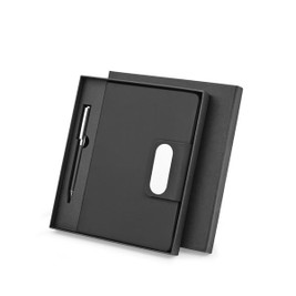 Set comprising 1 ballpoint pen and 1 notepad, made from PU and stainless steel - Egotier 93668