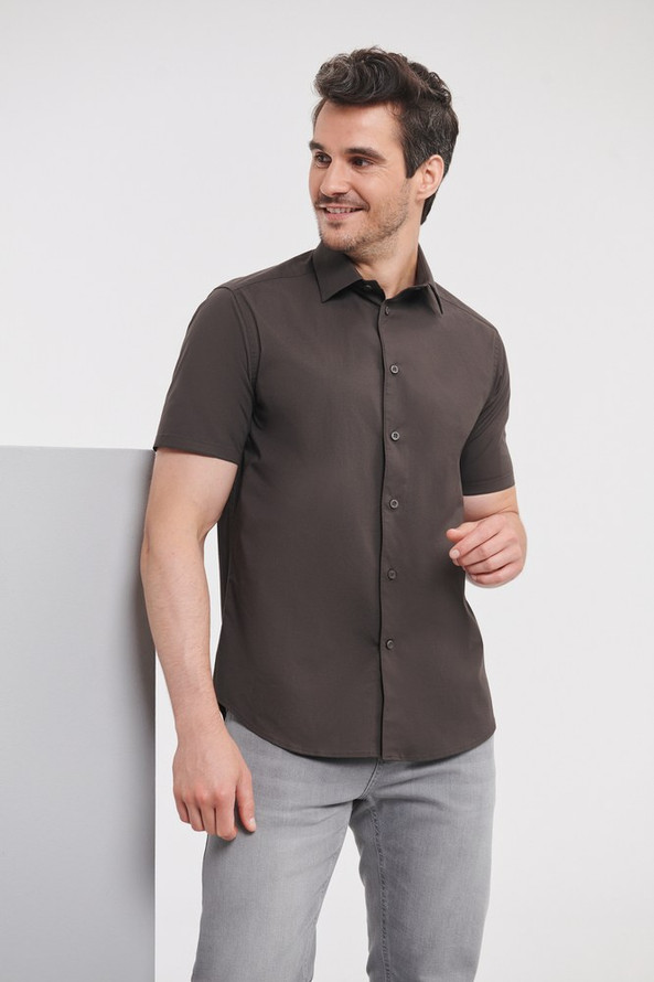 Russell Collection RU947M - Getailleerd Overhemd Met Korte Mouw