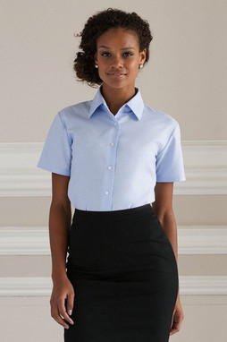 Russell Collection J933F - Chemise Oxford manches courtes facile dentretien pour femme