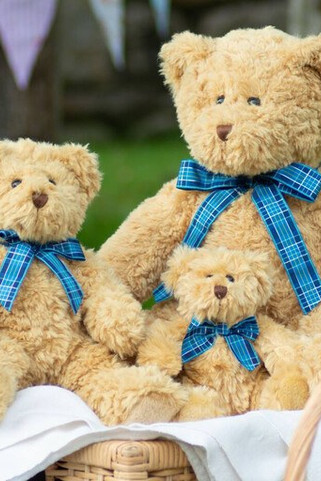Mumbles MM001 - Kuscheliger Teddybär mit Tartan-Schleife