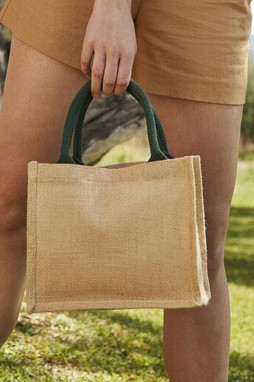 Westford mill WM412 - Petit Sac en Toile de Jute - poignées en coton - dimensions 26x22x14cm
