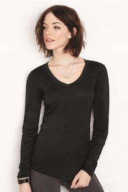Bella+Canvas 8750 - Ladies Sheer Mini Rib Long Sleeve V-Neck T-Shirt