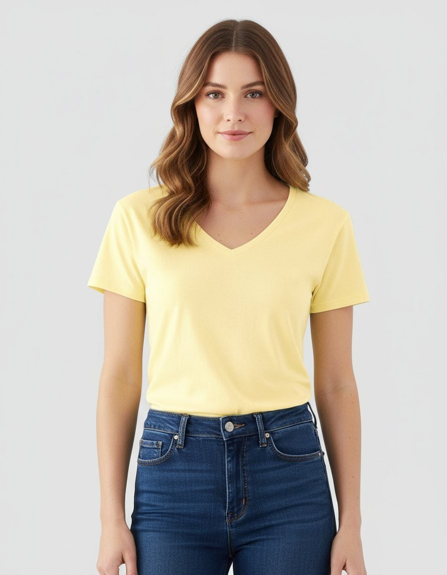 Yellow v neck shirt womens 2024