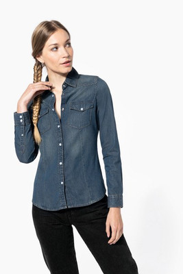 Kariban K518 - DAMEN LANGARM DENIM BLUSE