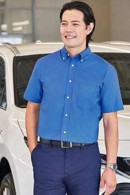 Harriton M600S - Mens Short-Sleeve Oxford with Stain-Release