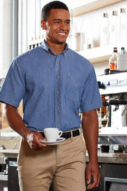 Harriton M550S - Mens 6.5 oz. Short-Sleeve Denim Shirt