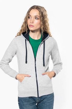 Kariban K467 - Ladies’ contrast hooded full zip sweatshirt
