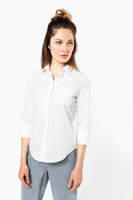 Kariban K558 - Damen 3/4 Ärmel Poplin Bluse mit V-Tasche