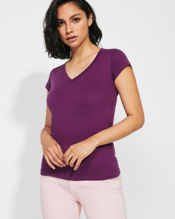 Roly CA6646 - Women's Slim-Fit V-Neck Cotton Tee with Ribbed Finish
