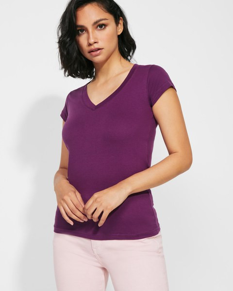 Roly CA6646 - Women's Slim-Fit V-Neck Cotton Tee with Ribbed Finish