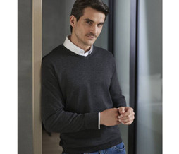 Russell Collection JZ710 - Pull Col V Homme Coton