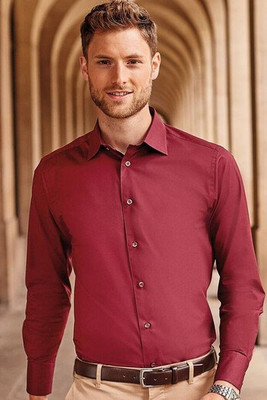 Russell Collection JZ946 - Camicia aderente a maniche lunghe da uomo