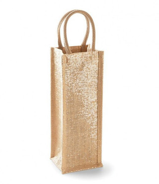 Westford mill W433 - Elegant Gold Shimmer Jute Bottle Bag with Cotton Handles