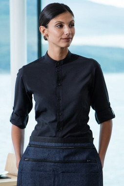 Henbury H593 - Ladies Roll Sleeve Mandarin Anti-Bac Wicking Shirt