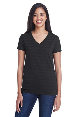 Threadfast 252RV - Ladies Invisible Stripe V-Neck T-Shirt