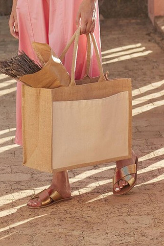 Westford mill WM427 - Eco-Friendly Large Jute Tote with Canvas Pocket