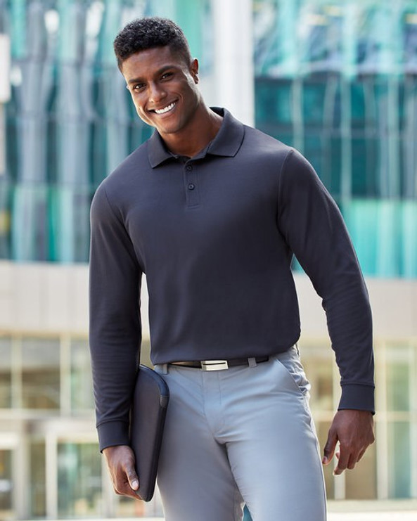 Devon & Jones DG20L - Men's CrownLux Performance Plaited Long-Sleeve Polo