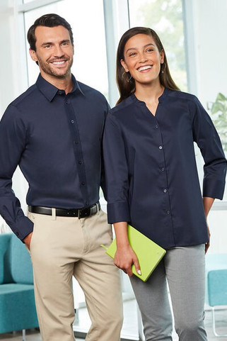 Devon & Jones DG560W - Blusa Elegante de Algodón con Mangas 3/4 para Mujer