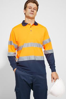 Roly HV9306 - POLARIS L/S Polo technique manches longue haute visibilité avec deux bandes refléchissantes sur manches