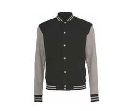 Build Your Brand BY015 - Stylish Black & White Baseball Fleece Sweatshirt