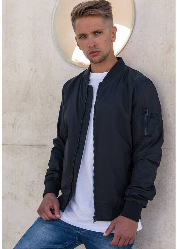 Build Your Brand BY045 - Men's Classic Ribbed Bomber Jacket with Sleeve Pocket