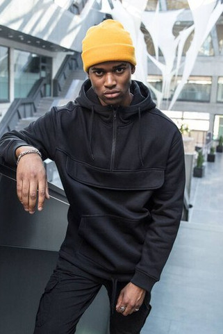 Build Your Brand BY098 - Capuchon sweater met rits nek heren