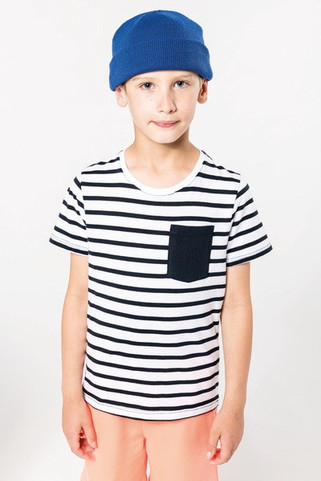 Kariban K379 - T-shirt rayé marin avec poche manches courtes enfant