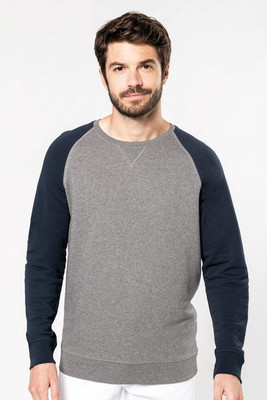 Kariban K491 - Men's two-tone organic crew neck raglan sleeve sweatshirt