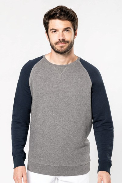 Kariban K491 - Felpa da uomo organica bicolore girocollo con maniche raglan