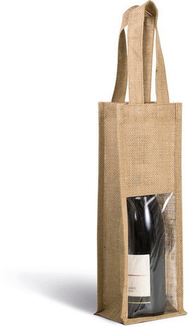 Kimood KI0267 - Eco-Friendly Jute Wine Bottle Carrier with Window