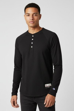 Champion AO380 - Adult Long Sleeve Slub Henley