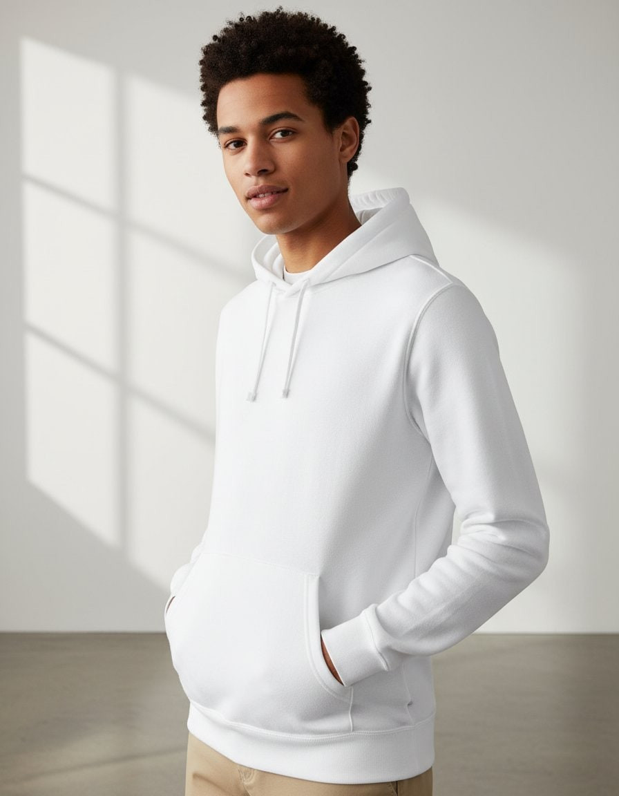 Russell R575M Adult Hooded Sweat White Wordans UK