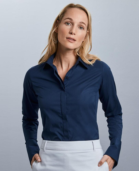 Russell Collection R960F - Elegant Stretch Cotton Business Shirt for Ladies