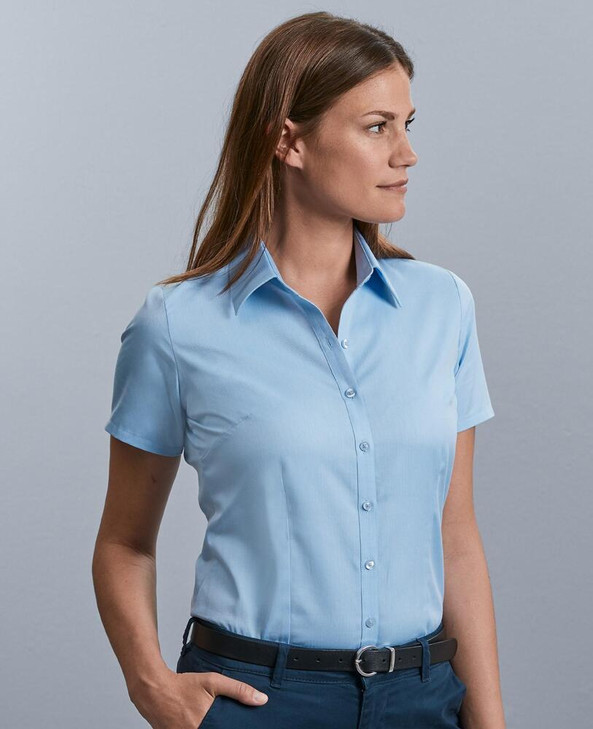 Russell Collection R963F - Elegant Herringbone Ladies Short Sleeve Shirt