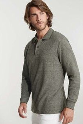 Roly PO0411 - DYLAN Heather long-sleeve polo shirt  with matching 2-button placket