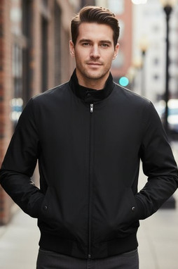 ASQUITH AND FOX AQ200 - Classic Fit Mens Harrington Jacket with Ribbed Knit