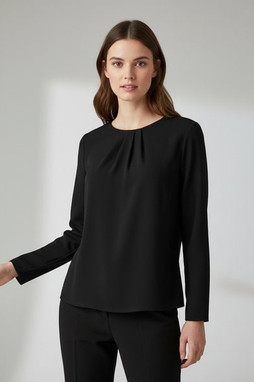 HENBURY H598 - LADIES PLEAT FRONT LONG SLEEVE BLOUSE
