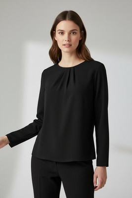 HENBURY H598 - LADIES PLEAT FRONT LONG SLEEVE BLOUSE