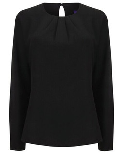HENBURY H598 - LADIES PLEAT FRONT LONG SLEEVE BLOUSE
