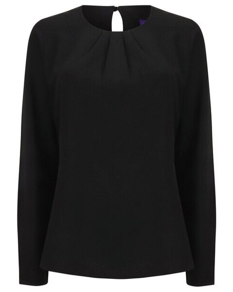 HENBURY H598 - LADIES PLEAT FRONT LONG SLEEVE BLOUSE