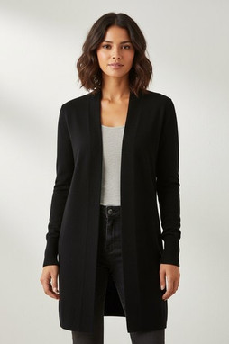 Henbury H719 - Womens Longline Fine Knit Open Cardigan with Ribbed Hems