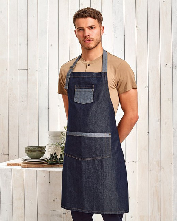 Artisan Collection by Reprime RP127 - Unisex Domain Contrast Denim Bib Apron