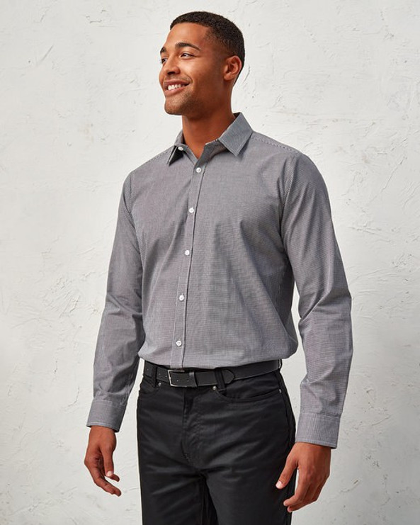 Artisan Collection by Reprime RP220 - Men's Microcheck Gingham Long-Sleeve Cotton Shirt