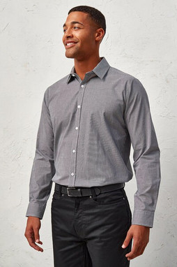 Artisan Collection by Reprime RP220 - Mens Microcheck Gingham Long-Sleeve Cotton Shirt