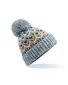 Beechfield B458 - Geometric Patterned Pom Pom Beanie with Cuffed Design