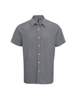 PREMIER WORKWEAR PR221 - MENS SHORT SLEEVE GINGHAM COTTON MICROCHECK SHIRT